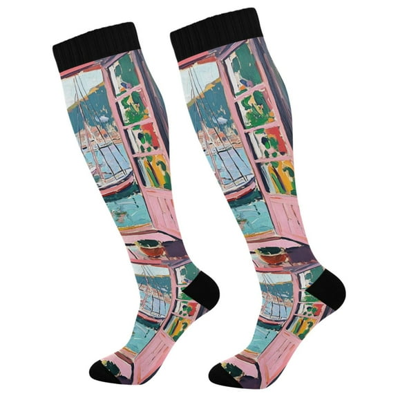 FORMRS Womens Knee High Socks Casual Long Thick Travel Daily Wear, 1 Pair, Pink Door