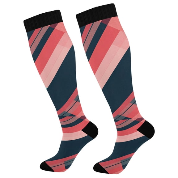 FORMRS Womens Knee High Socks Casual Long Thick Travel Daily Wear, 1 Pair, Pink Geometric