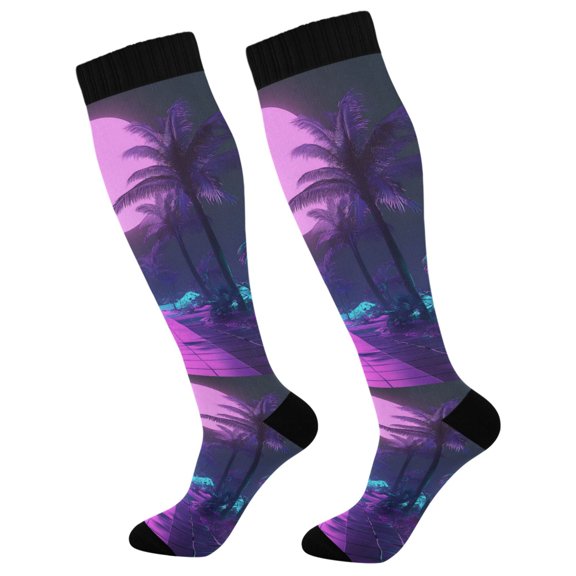 FORMRS Womens Knee High Socks Casual Long Thick Travel Daily Wear, 1 Pair, Pink Neon Road