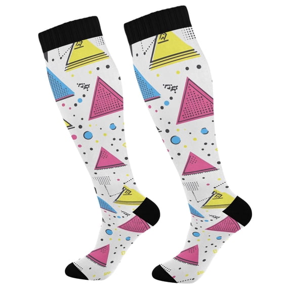 FORMRS Womens Knee High Socks Casual Long Thick Travel Daily Wear, 1 Pair, Pink Simple Shapes