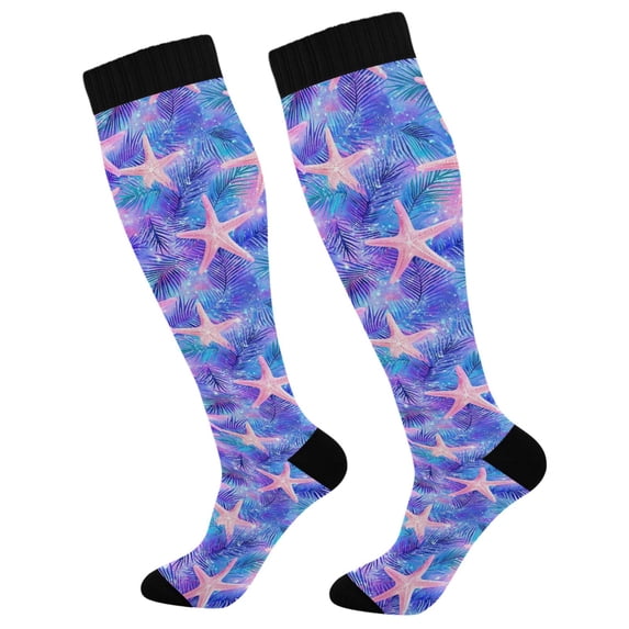 FORMRS Womens Knee High Socks Casual Long Thick Travel Daily Wear, 1 Pair, Pink Starfish Pattern