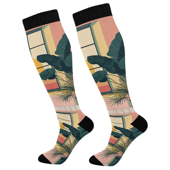 FORMRS Womens Knee High Socks Casual Long Thick Travel Daily Wear, 1 Pair, Pink Sunset