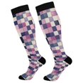 thumbnail image 1 of FORMRS Womens Knee High Socks Casual Long Thick Travel Daily Wear, 1 Pair, Pink and Purple Plaid Pattern, 1 of 6