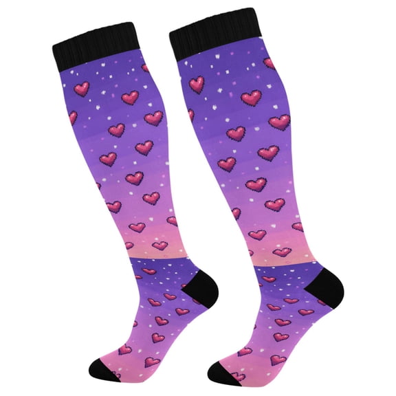 FORMRS Womens Knee High Socks Casual Long Thick Travel Daily Wear, 1 Pair, Pixel Love