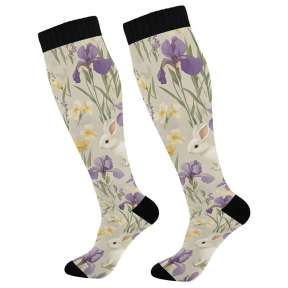 FORMRS Womens Knee High Socks Casual Long Thick Travel Daily Wear, 1 Pair, Purple Floral Rabbit