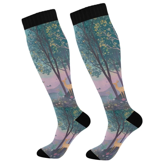 FORMRS Womens Knee High Socks Casual Long Thick Travel Daily Wear, 1 Pair, Purple Forest Scene