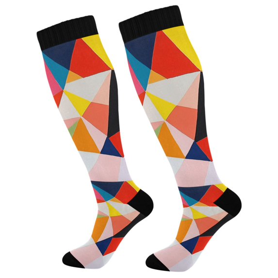 FORMRS Womens Knee High Socks Casual Long Thick Travel Daily Wear, 1 Pair, Purple Triangles