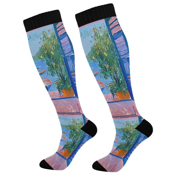 FORMRS Womens Knee High Socks Casual Long Thick Travel Daily Wear, 1 Pair, Purple Window