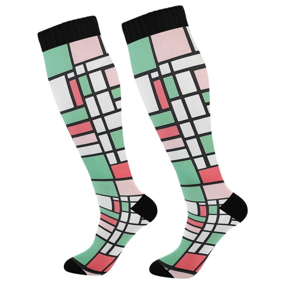 FORMRS Womens Knee High Socks Casual Long Thick Travel Daily Wear, 1 Pair, Red Abstract Geometric