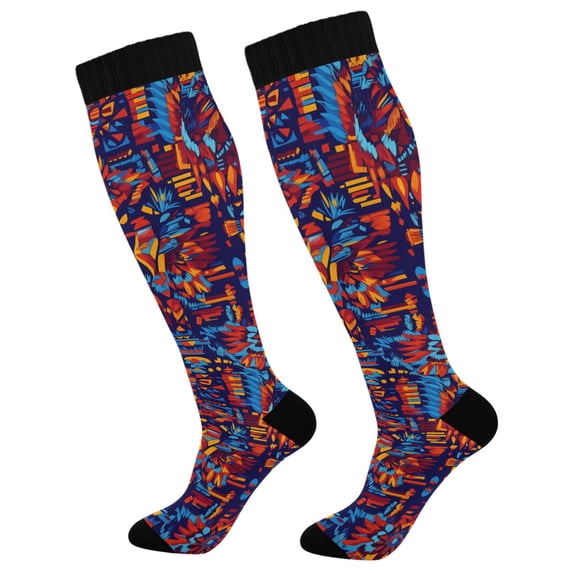 FORMRS Womens Knee High Socks Casual Long Thick Travel Daily Wear, 1 Pair, Red Geometric Eagle