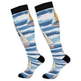 thumbnail image 1 of FORMRS Womens Knee High Socks Casual Long Thick Travel Daily Wear, 1 Pair, Red Sailboats, 1 of 6