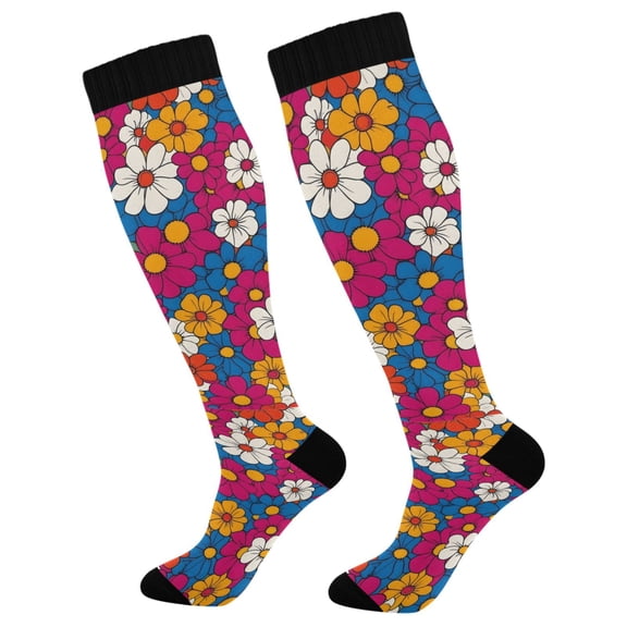 FORMRS Womens Knee High Socks Casual Long Thick Travel Daily Wear, 1 Pair, Red Whimsical Floral