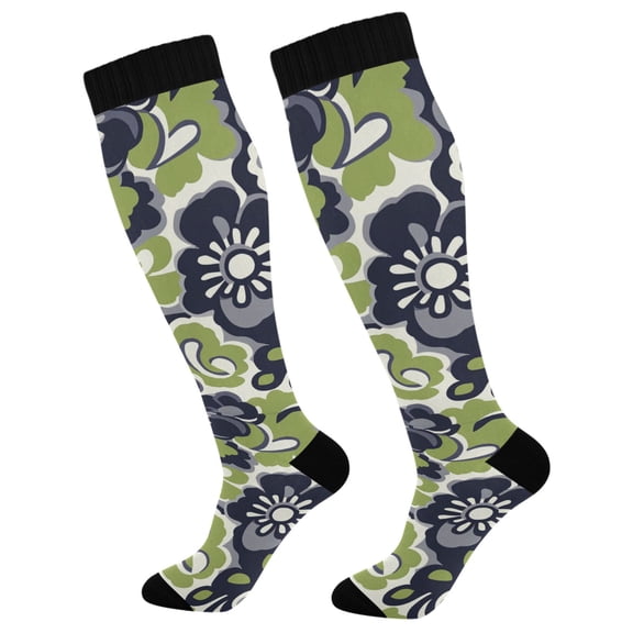 FORMRS Womens Knee High Socks Casual Long Thick Travel Daily Wear, 1 Pair, Retro Floral Pattern
