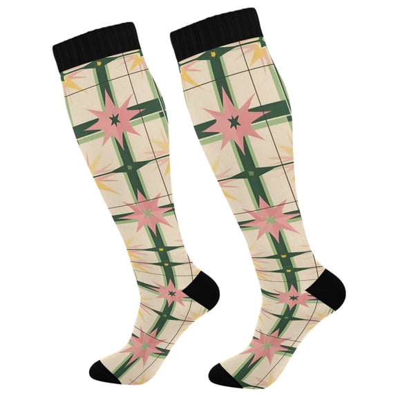 FORMRS Womens Knee High Socks Casual Long Thick Travel Daily Wear, 1 Pair, Retro Green Stars