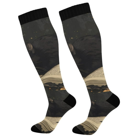 FORMRS Womens Knee High Socks Casual Long Thick Travel Daily Wear, 1 Pair, Retro Halloween Cat