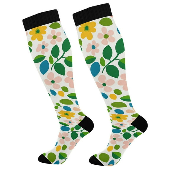 FORMRS Womens Knee High Socks Casual Long Thick Travel Daily Wear, 1 Pair, Retro Orange Floral
