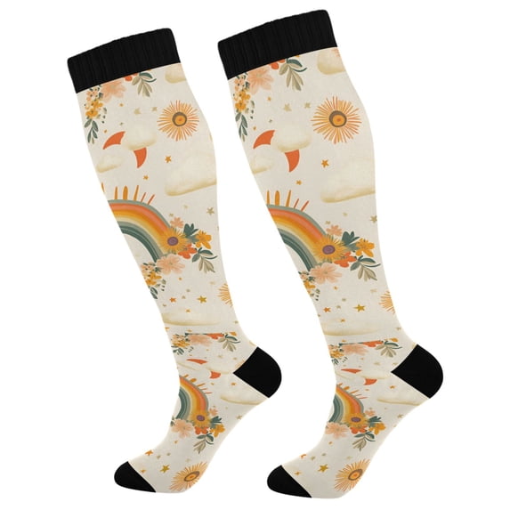 FORMRS Womens Knee High Socks Casual Long Thick Travel Daily Wear, 1 Pair, Retro Rainbow