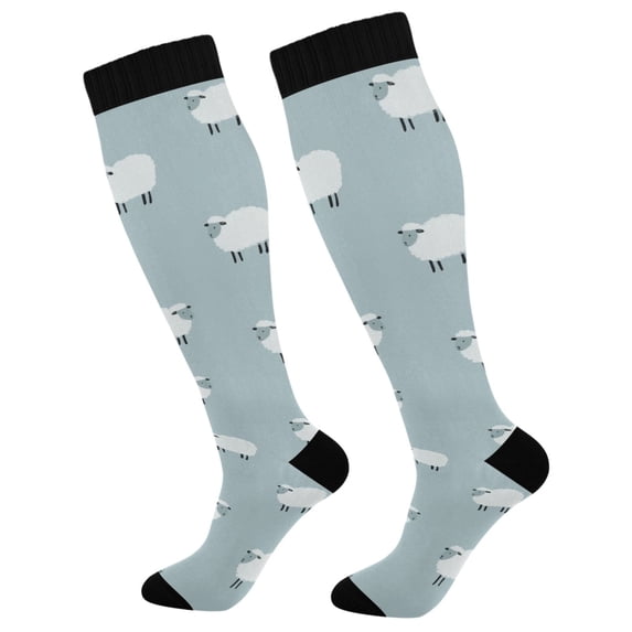 FORMRS Womens Knee High Socks Casual Long Thick Travel Daily Wear, 1 Pair, Simple Sheep Pattern