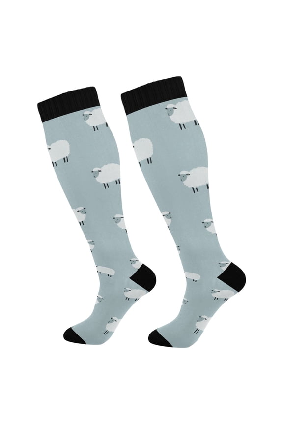 Womens Knee High Socks Casual Long Thick Travel Daily Wear, 1 Pair, Simple Sheep Pattern