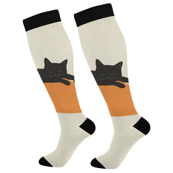 FORMRS Womens Knee High Socks Casual Long Thick Travel Daily Wear, 1 Pair, Sleeping Black Cat