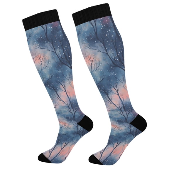 FORMRS Womens Knee High Socks Casual Long Thick Travel Daily Wear, 1 Pair, Trees in The Night
