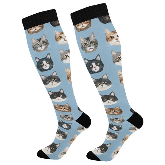 FORMRS Womens Knee High Socks Casual Long Thick Travel Daily Wear, 1 Pair, Vibrant Cute Cat