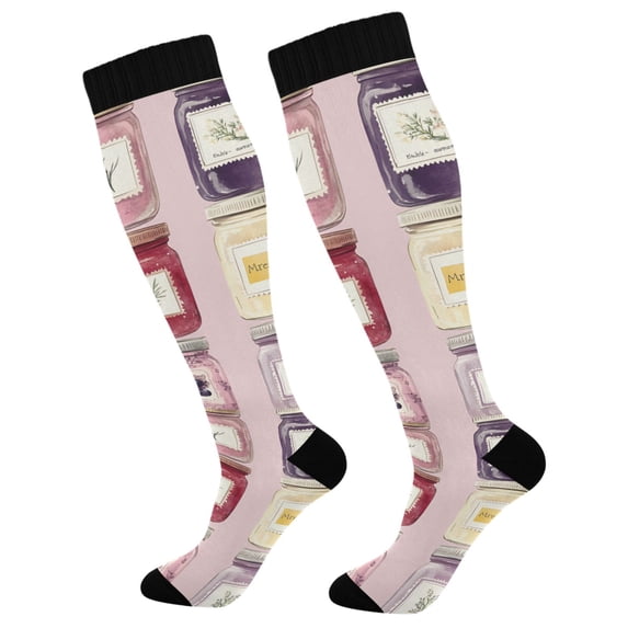 FORMRS Womens Knee High Socks Casual Long Thick Travel Daily Wear, 1 Pair, Watercolor Jar