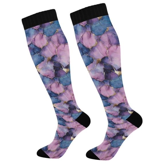 FORMRS Womens Knee High Socks Casual Long Thick Travel Daily Wear, 1 Pair, Watercolor Pink Marble Pattern