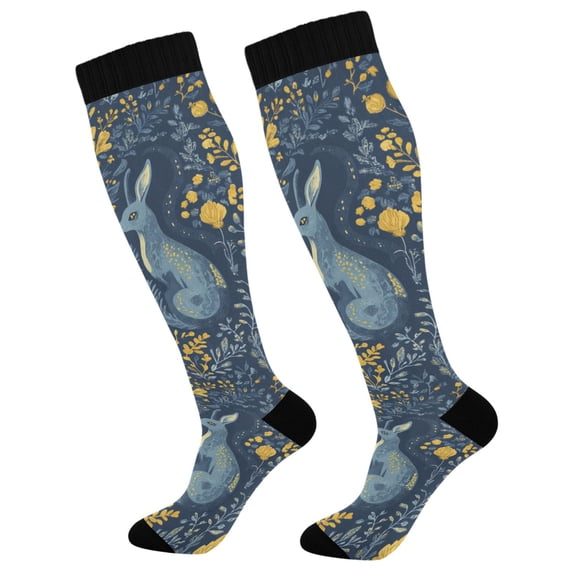 FORMRS Womens Knee High Socks Casual Long Thick Travel Daily Wear, 1 Pair, Yellow Forest Pattern