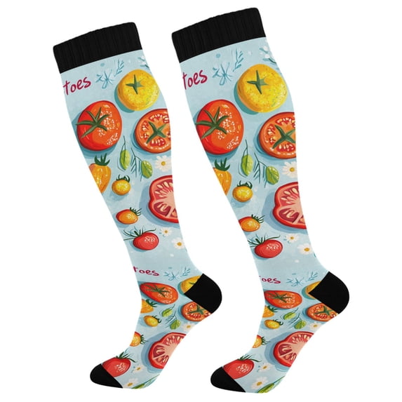 FORMRS Womens Knee High Socks Casual Long Thick Travel Daily Wear, 1 Pair, Yellow Tomatoes