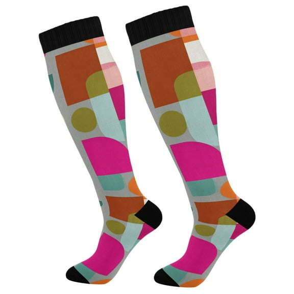 FORMRS Womens Knee High Socks Casual Long Thick Travel Daily Wear, 2 Pairs, Abstract Geometric Pattern