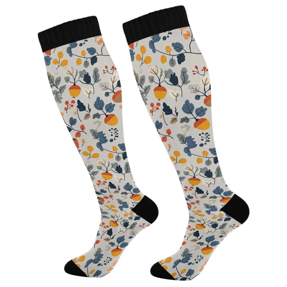 FORMRS Womens Knee High Socks Casual Long Thick Travel Daily Wear, 2 Pairs, Acorn Leaves Pattern
