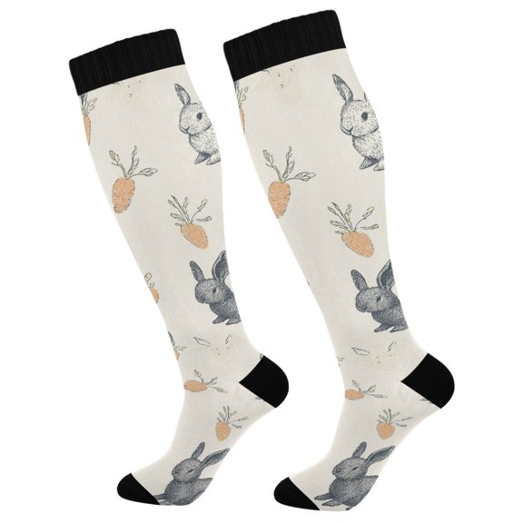 FORMRS Womens Knee High Socks Casual Long Thick Travel Daily Wear, 2 Pairs, Adorable Bunnies