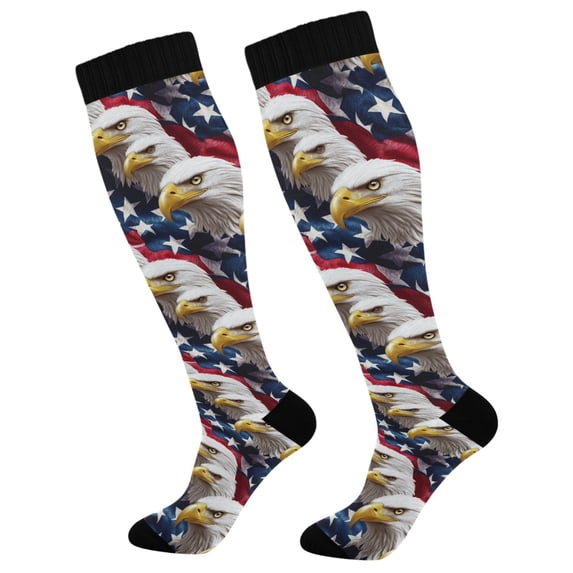 FORMRS Womens Knee High Socks Casual Long Thick Travel Daily Wear, 2 Pairs, American Eagle Pattern