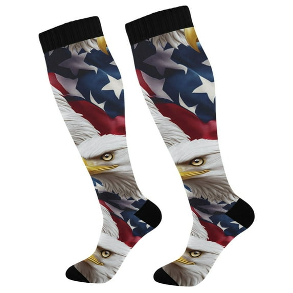 FORMRS Womens Knee High Socks Casual Long Thick Travel Daily Wear, 2 Pairs, American Eagle Pattern