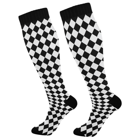 FORMRS Womens Knee High Socks Casual Long Thick Travel Daily Wear, 2 Pairs, Black and White Geometric