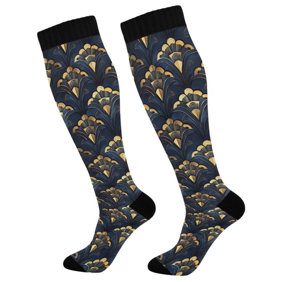 FORMRS Womens Knee High Socks Casual Long Thick Travel Daily Wear, 2 Pairs, Blue Art Pattern