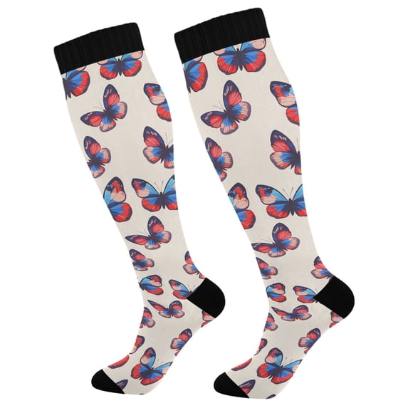 FORMRS Womens Knee High Socks Casual Long Thick Travel Daily Wear, 2 Pairs, Blue Butterflies