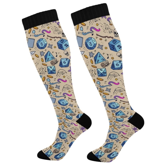 FORMRS Womens Knee High Socks Casual Long Thick Travel Daily Wear, 2 Pairs, Blue Dice Pattern
