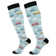 thumbnail image 1 of FORMRS Womens Knee High Socks Casual Long Thick Travel Daily Wear, 2 Pairs, Blue Trains Pattern, 1 of 6