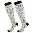 thumbnail image 1 of FORMRS Womens Knee High Socks Casual Long Thick Travel Daily Wear, 2 Pairs, Blue Wildflower Pattern, 1 of 6