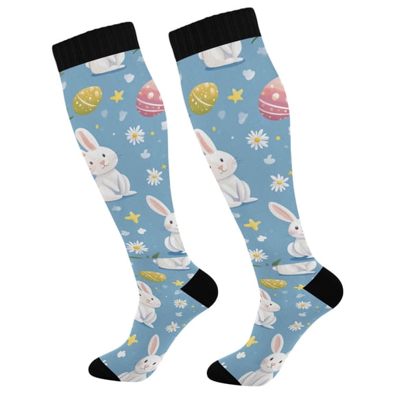 FORMRS Womens Knee High Socks Casual Long Thick Travel Daily Wear, 2 Pairs, Cartoon Easter Bunnies