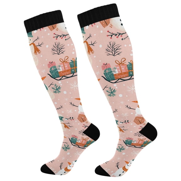 FORMRS Womens Knee High Socks Casual Long Thick Travel Daily Wear, 2 Pairs, Christmas Snowman