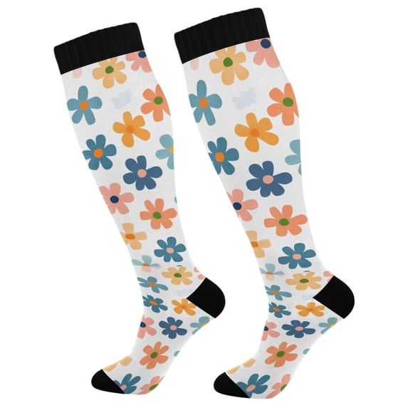 FORMRS Womens Knee High Socks Casual Long Thick Travel Daily Wear, 2 Pairs, Colorful Flowers