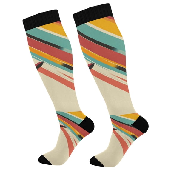 FORMRS Womens Knee High Socks Casual Long Thick Travel Daily Wear, 2 Pairs, Colorful Plane Stripes