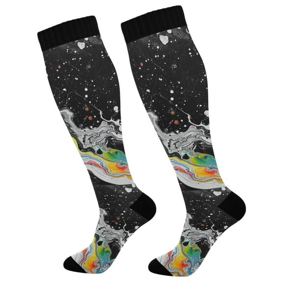 FORMRS Womens Knee High Socks Casual Long Thick Travel Daily Wear, 2 Pairs, Colorful White