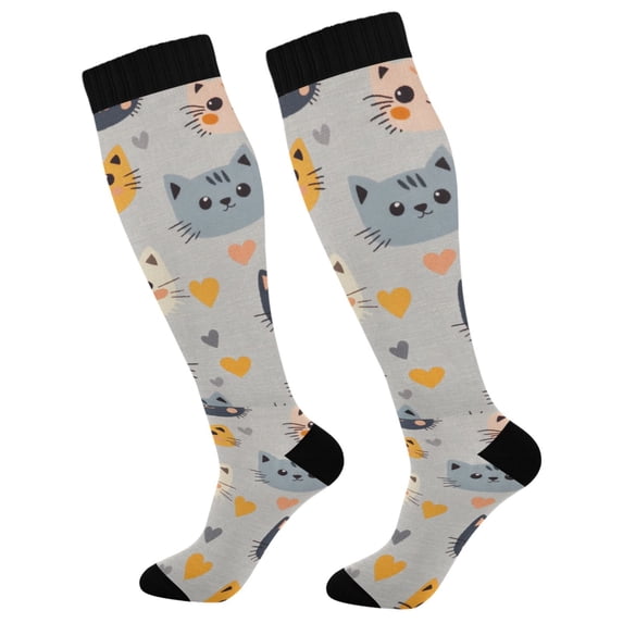 FORMRS Womens Knee High Socks Casual Long Thick Travel Daily Wear, 2 Pairs, Cute Cartoon Cat