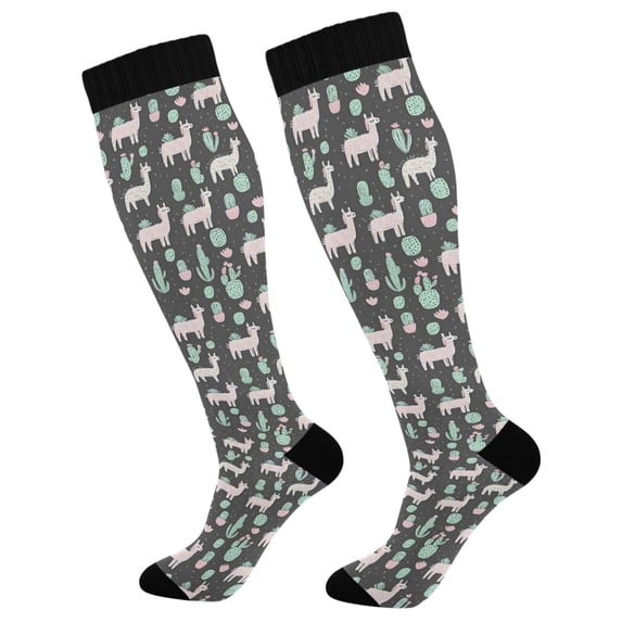 FORMRS Womens Knee High Socks Casual Long Thick Travel Daily Wear, 2 Pairs, Cute Llamas Pattern