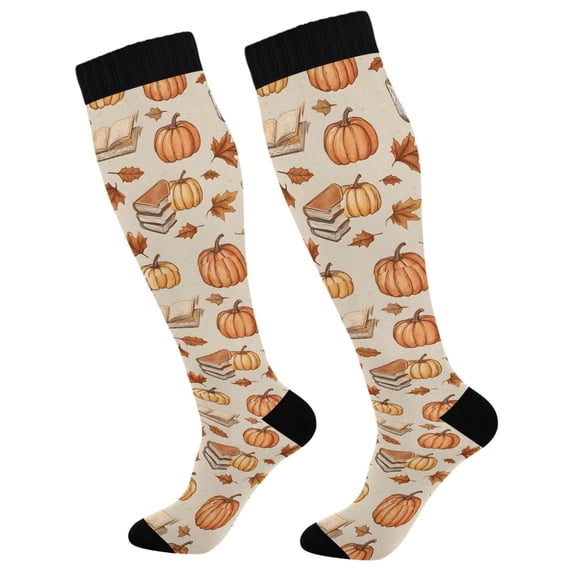 FORMRS Womens Knee High Socks Casual Long Thick Travel Daily Wear, 2 Pairs, Fall Mug Pattern