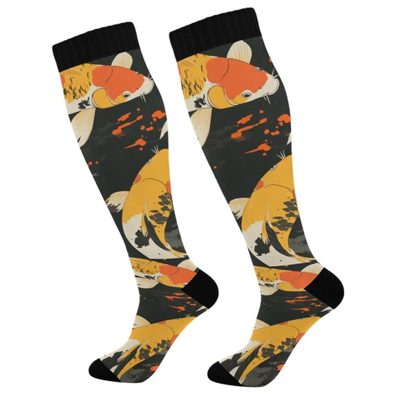 FORMRS Womens Knee High Socks Casual Long Thick Travel Daily Wear, 2 Pairs, Fish Pattern
